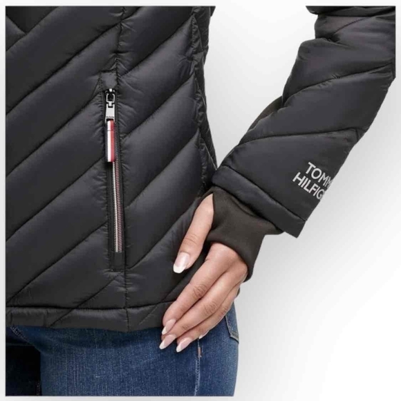 Tommy Hilfiger Women’s Hooded Zip Front Jacket - Black, Packable - Picture 6 of 12